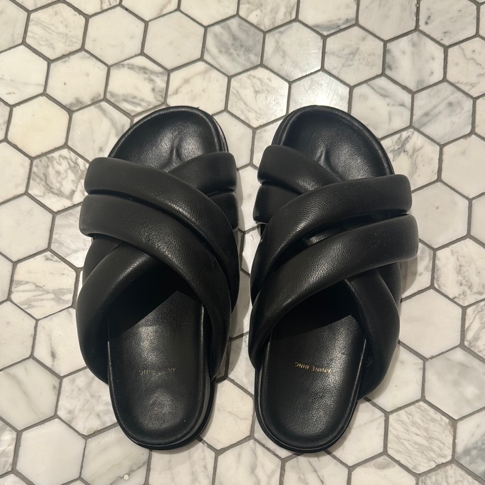 Anine Bing Black Leather Flats